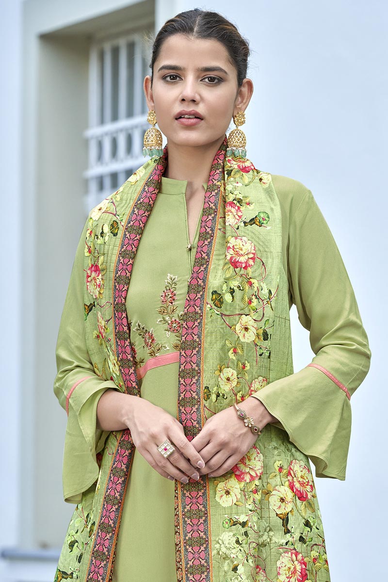 Grey Color Alluring Rayon Fabric Sakwar Suit | Buy Online India
