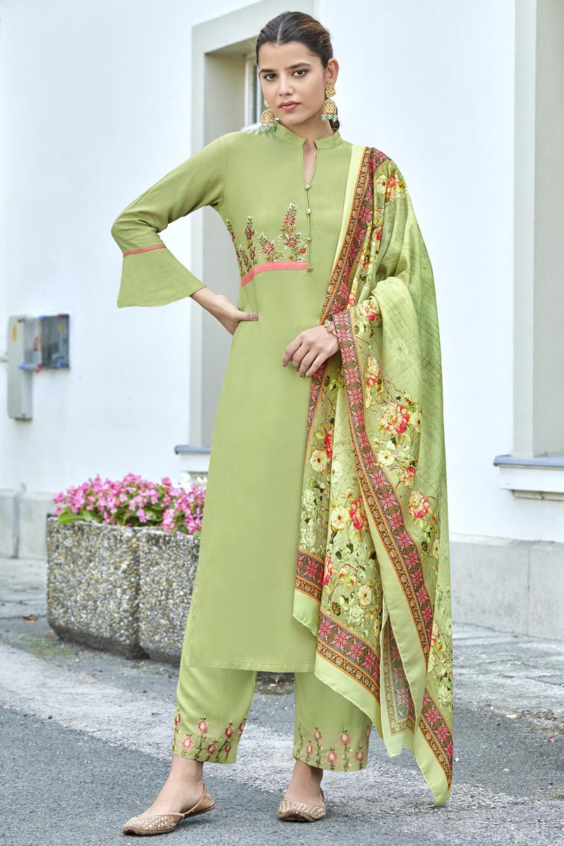 Grey Color Alluring Rayon Fabric Sakwar Suit | Buy Online India