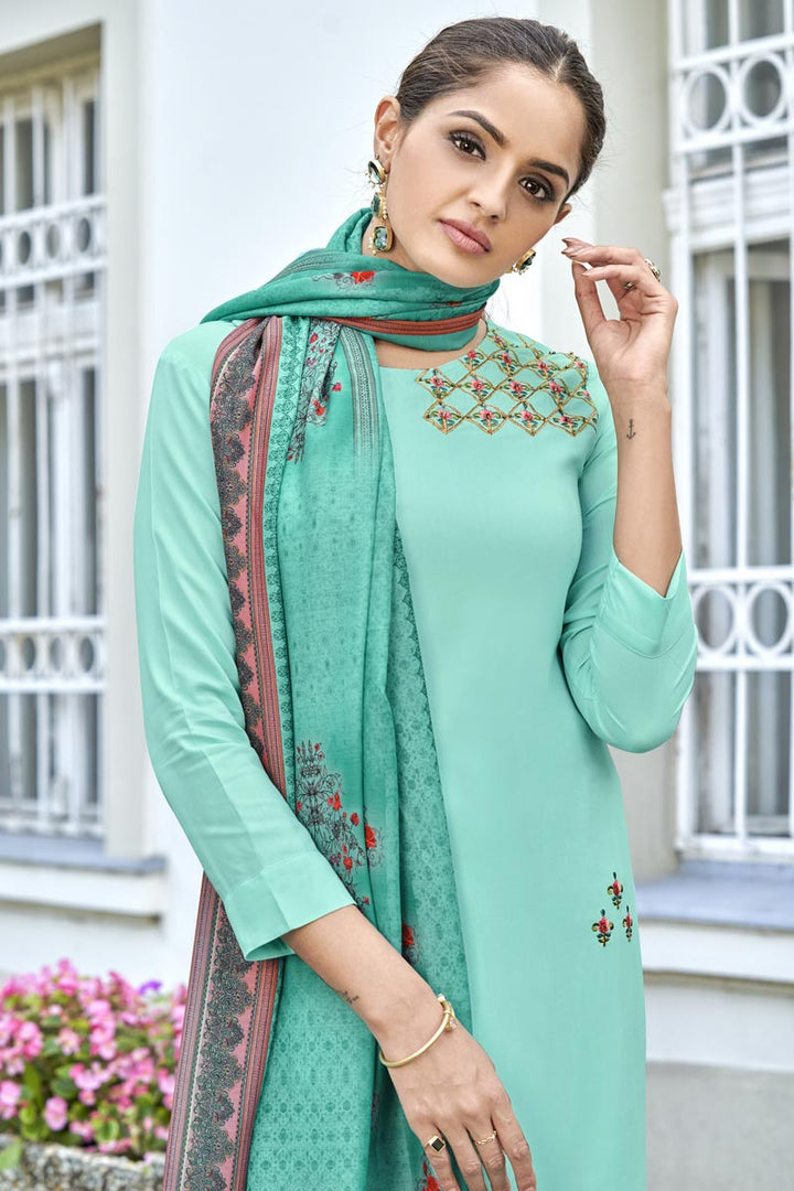 Rayon Fabric Sea Green Color Supreme Asmita Sood Salwar Suit