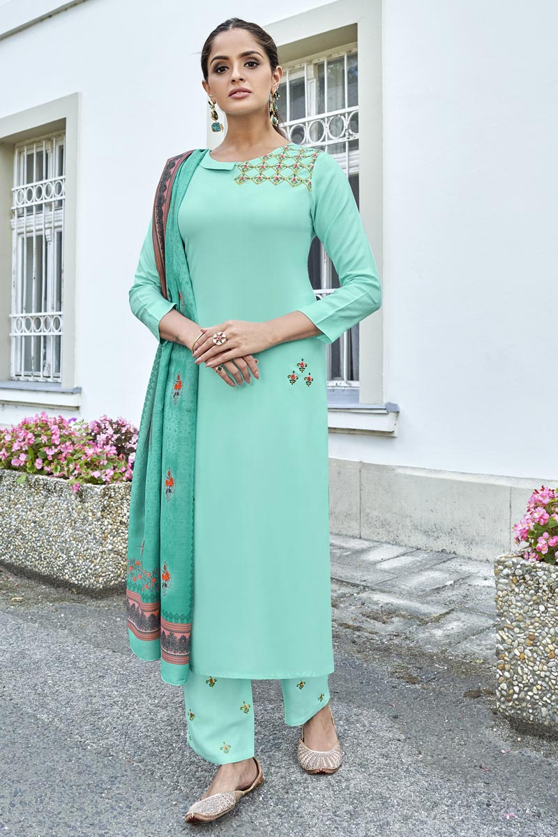 Rayon Fabric Sea Green Color Supreme Asmita Sood Salwar Suit