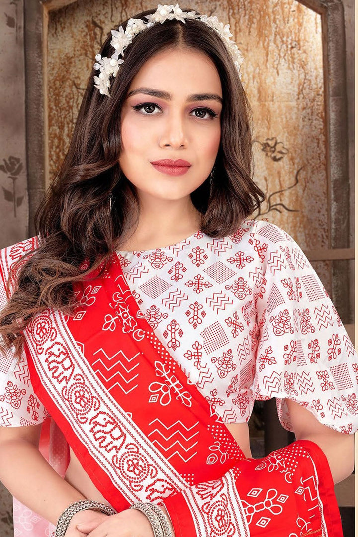 Readymade Satin Silk Fabric White Color Glamorous Printed Lehenga
