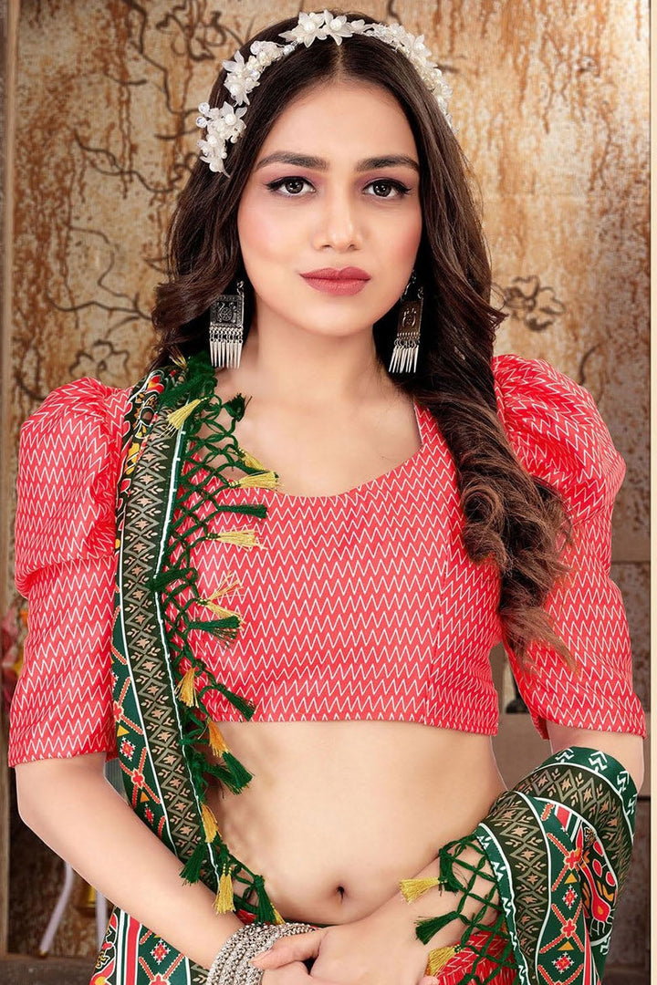 Satin Silk Fabric Pink Color Readymade Pleasance Printed Lehenga