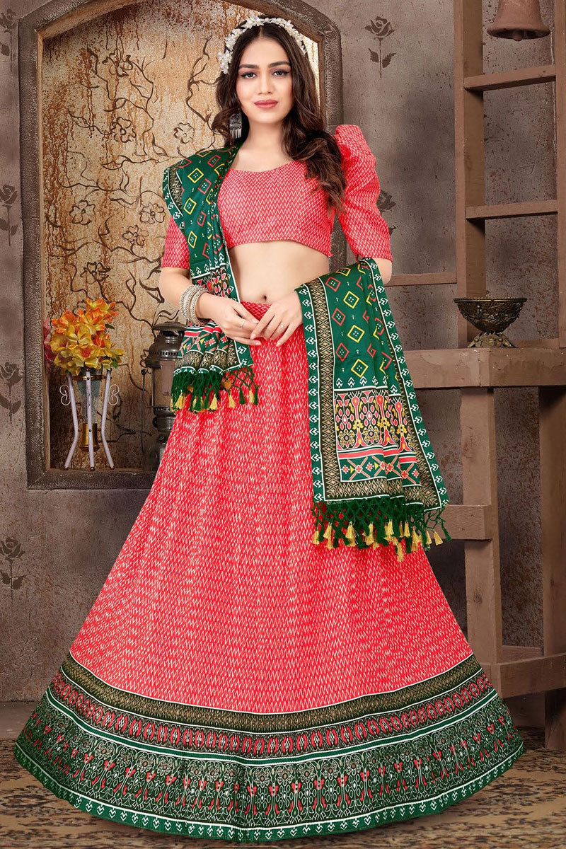 Satin Silk Fabric Pink Color Readymade Pleasance Printed Lehenga