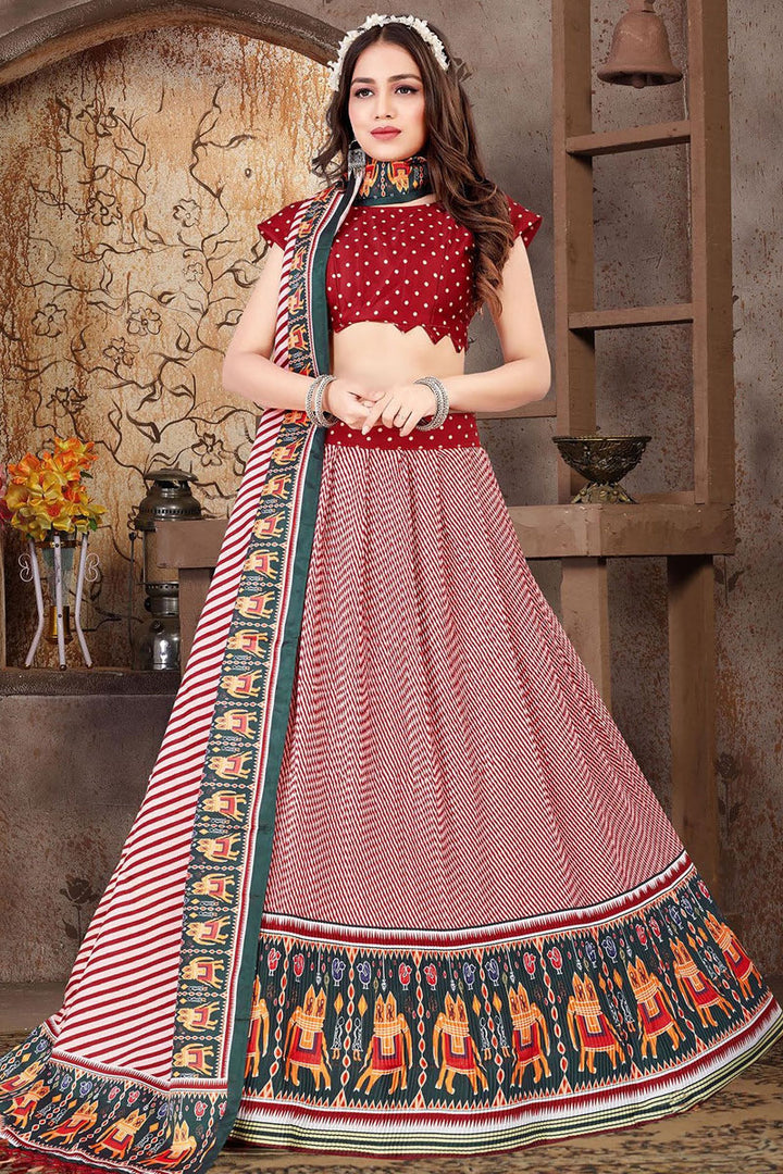 Brown Color Satin Silk Fabric Splendid Printed Readymade Lehenga