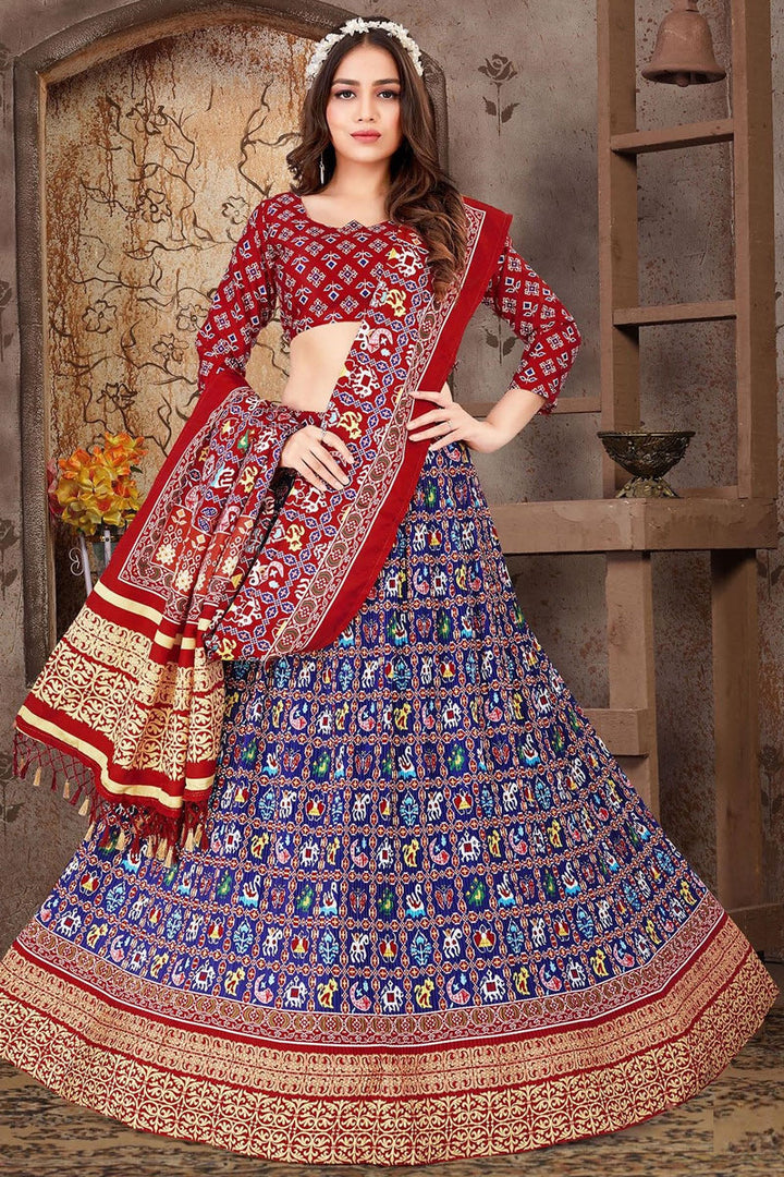 Satin Silk Fabric Navy Blue Color Readymade Incredible Printed Lehenga