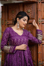 Load image into Gallery viewer, Art Silk Fabric Purple Color Glorious Bandhej Printed Gown
