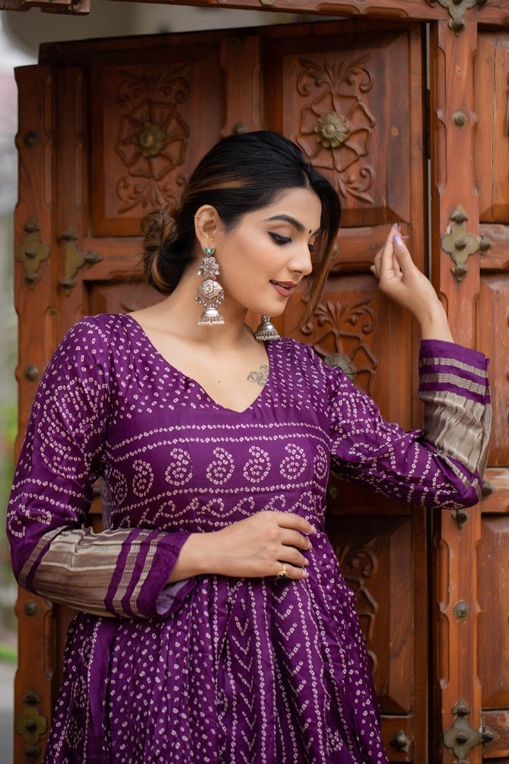 Art Silk Fabric Purple Color Glorious Bandhej Printed Gown
