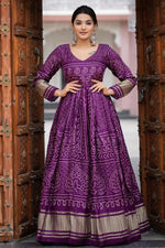 Load image into Gallery viewer, Art Silk Fabric Purple Color Glorious Bandhej Printed Gown
