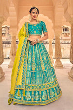 Load image into Gallery viewer, Banarasi Silk Fabric Teal Color Winsome Lehenga In Wedding Wear
