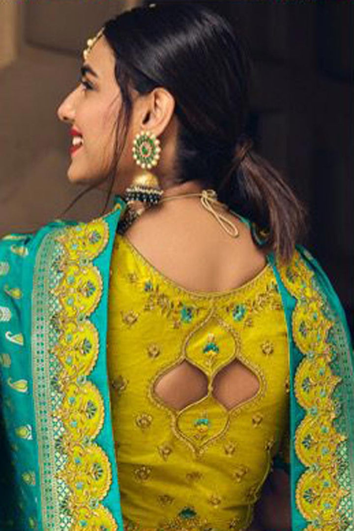 Mustard Color Wedding Wear Banarasi Silk Fabric Splendid Lehenga