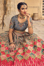 Load image into Gallery viewer, Wedding Wear Grey Color Banarasi Silk Fabric Fascinating Lehenga
