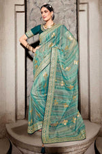 Load image into Gallery viewer, Cotton Fabric Engaging Digital Printed Saree In Sea Green Color

