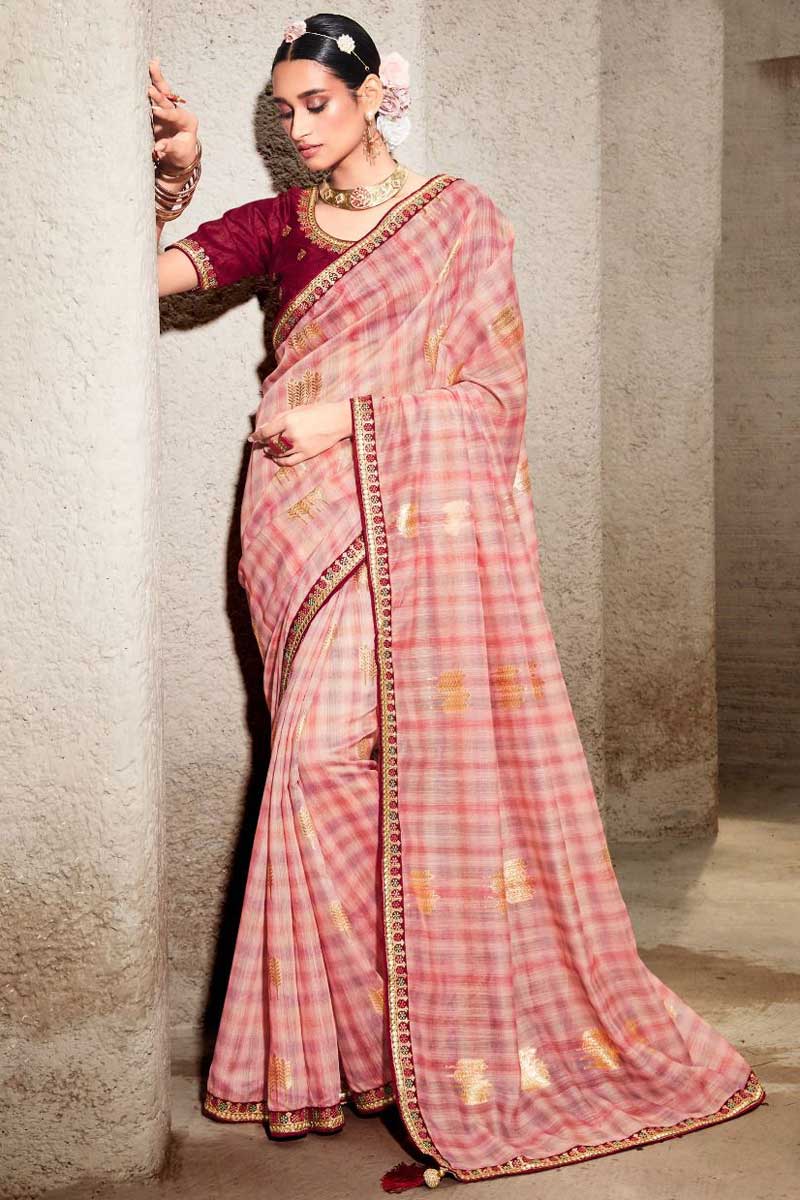 Peach Color Wonderful Digital Printed Saree In Cotton Fabric