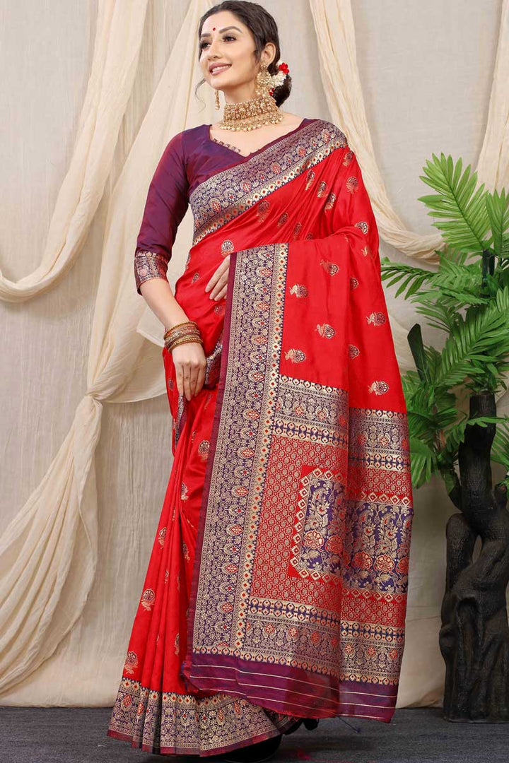 Red Color Aristocratic Banarasi Art Silk Fabric Saree