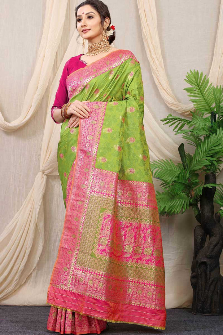 Imperial Green Color Banarasi Art Silk Fabric Saree