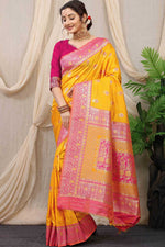 Load image into Gallery viewer, Flamboyant Banarasi Art Silk Fabric Saree In Mustard Color
