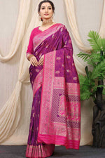 Load image into Gallery viewer, Tempting Banarasi Art Silk Fabric Purple Color Saree

