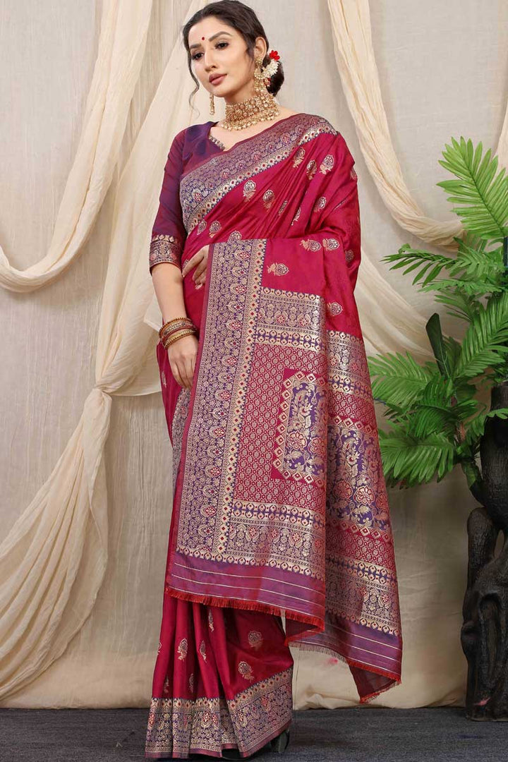 Captivating Banarasi Art Silk Fabric Saree In Red Color