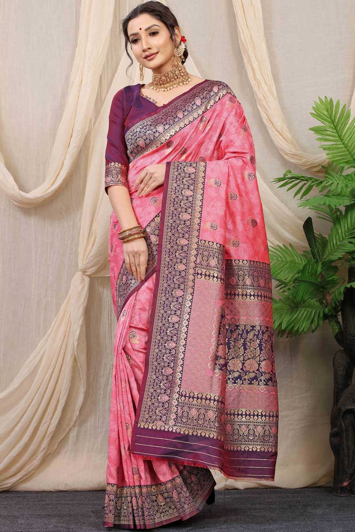 Awesome Banarasi Art Silk Fabric Saree In Pink Color