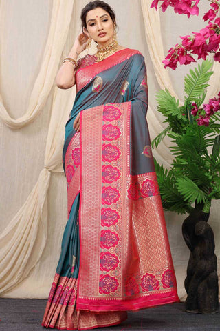 Teal Color Festive Wear Banarasi Silk Fabric Incredible Saree