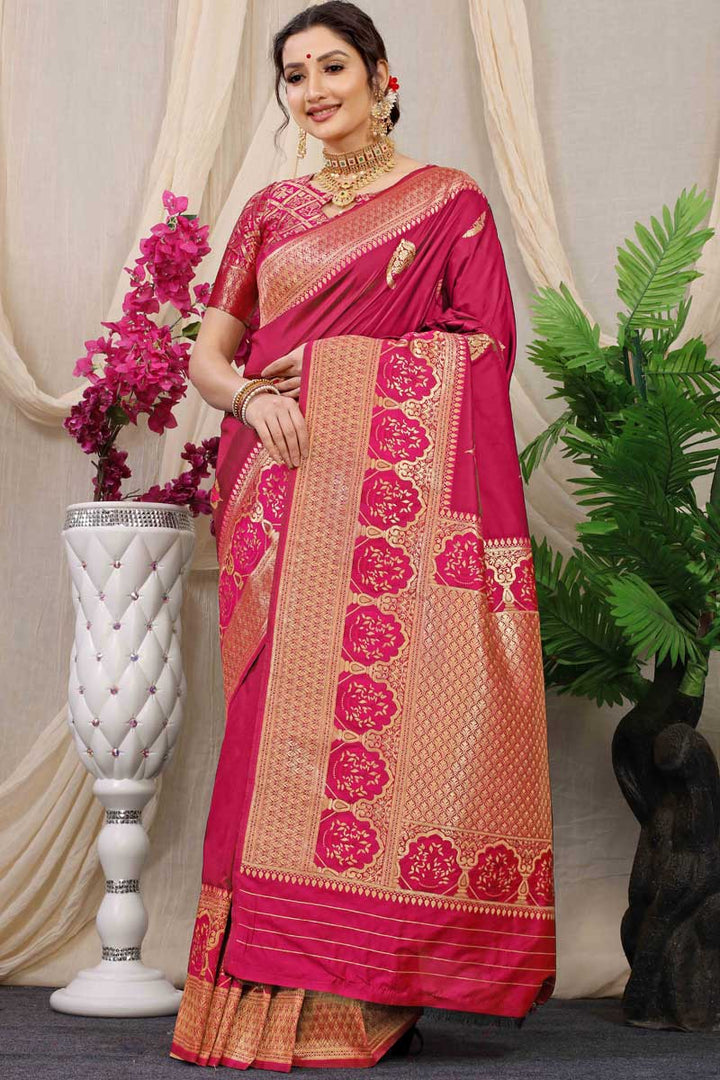 Maroon Color Festive Wear Banarasi Silk Fabric Charismatic Saree