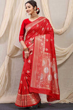 Load image into Gallery viewer, Red Color Glorious Banarasi Silk Fabric Saree In Function Wear
