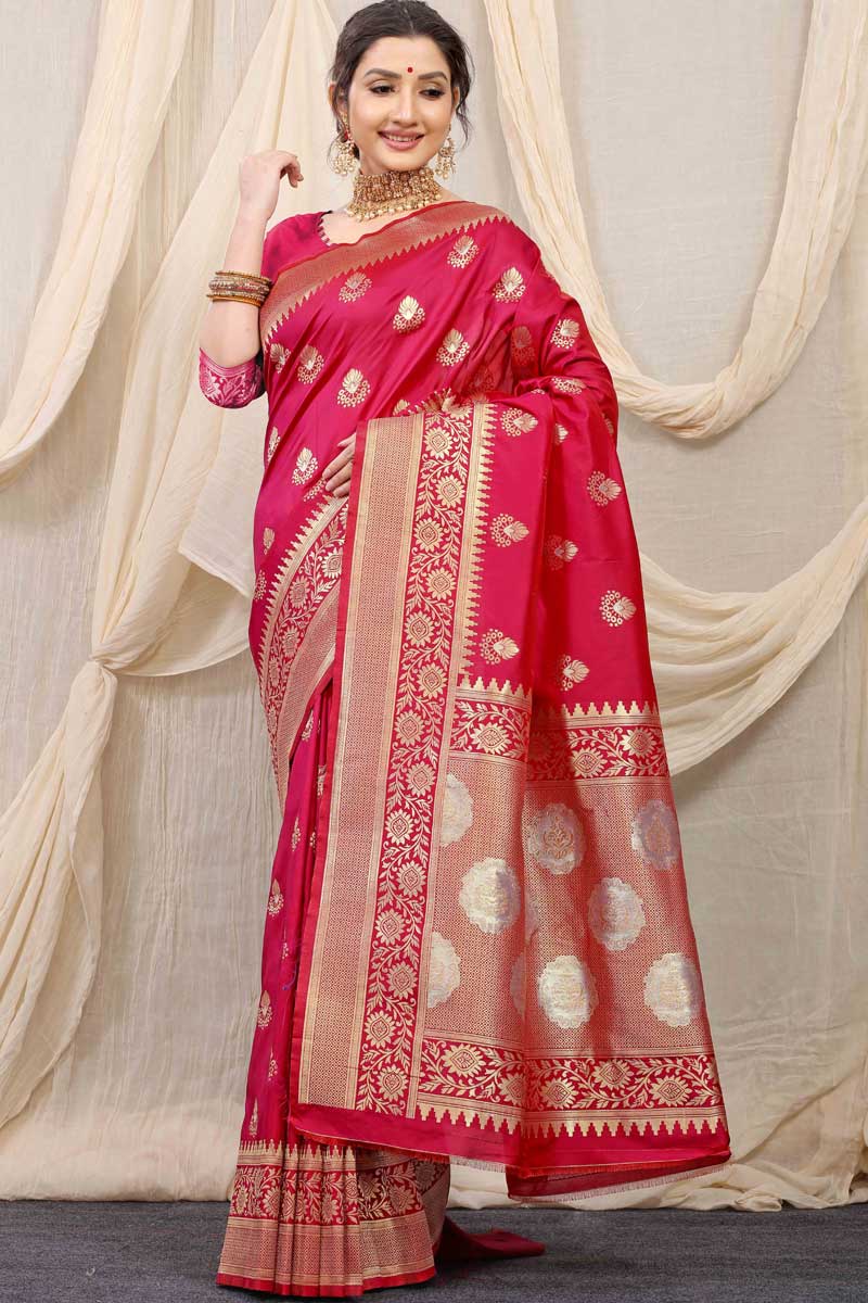 Delicate Pink Color Function Wear Banarasi Silk Fabric Saree | Buy Online India
