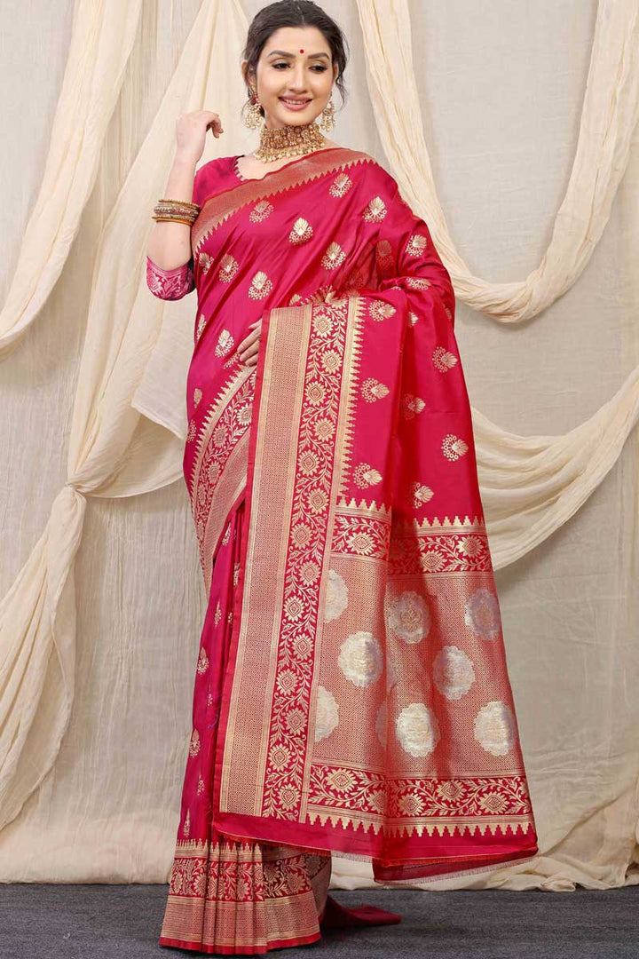 Delicate Pink Color Function Wear Banarasi Silk Fabric Saree