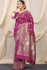 Load image into Gallery viewer, Blazing Magenta Color Function Wear Banarasi Silk Fabric Saree
