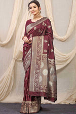 Load image into Gallery viewer, Maroon Color Function Wear Pleasant Banarasi Silk Fabric Saree
