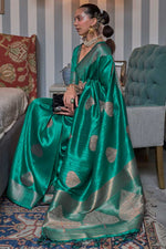 Load image into Gallery viewer, Attractive Silk Fabric Weaving Work Saree In Green Color
