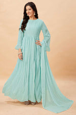 Load image into Gallery viewer, Dazzling Georgette Fabric Light Cyan Color Festive Look Anarkali Suit
