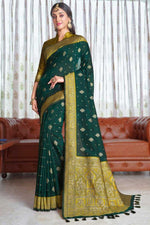 Load image into Gallery viewer, Art Silk Fabric Dark Green Color Festive Look Solid Saree
