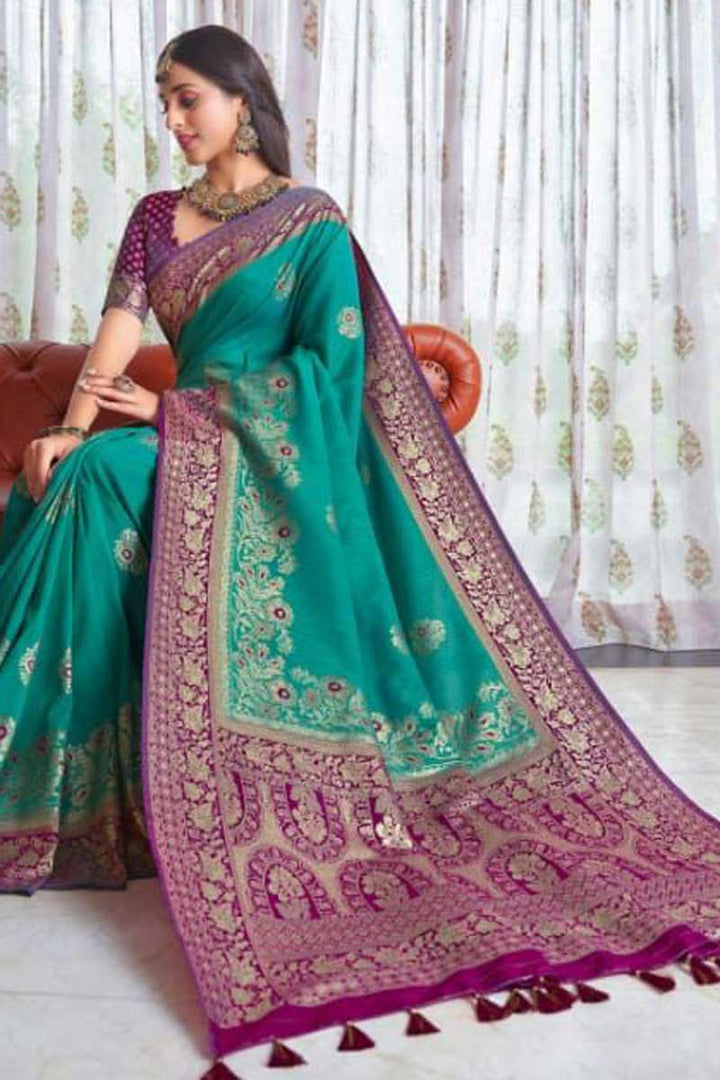 Festive Wear Art Silk Fabric Sea Green Color Engaging Saree