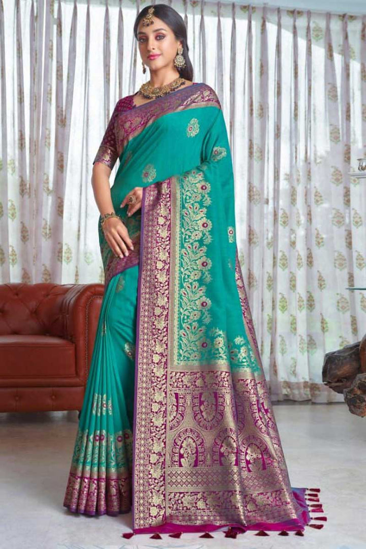 Festive Wear Art Silk Fabric Sea Green Color Engaging Saree