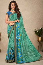 Load image into Gallery viewer, Sea Green Color Crepe Fabric Sober Printed Casual Look Saree
