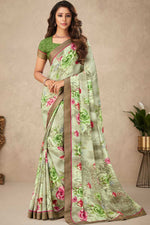 Load image into Gallery viewer, Crepe Fabric Enthralling Green Color Casual Look Printed Saree
