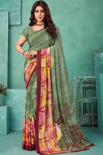 Load image into Gallery viewer, Trendy Olive Color Casual Wear Crepe Fabric Printed Saree
