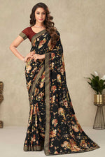 Load image into Gallery viewer, Black Color Crepe Fabric Wonderful Floral Printed Saree
