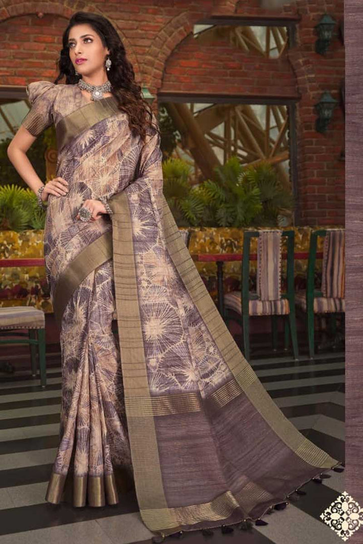 Fancy Fabric Festive Wear Vivacious Saree In Beige Color