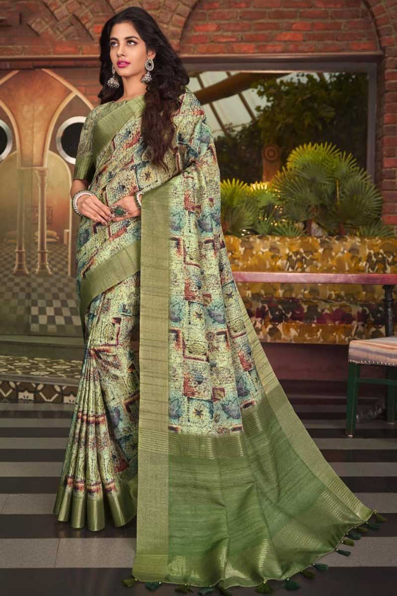 Fancy Fabric Festive Wear Mesmeric Saree In Sea Green Color