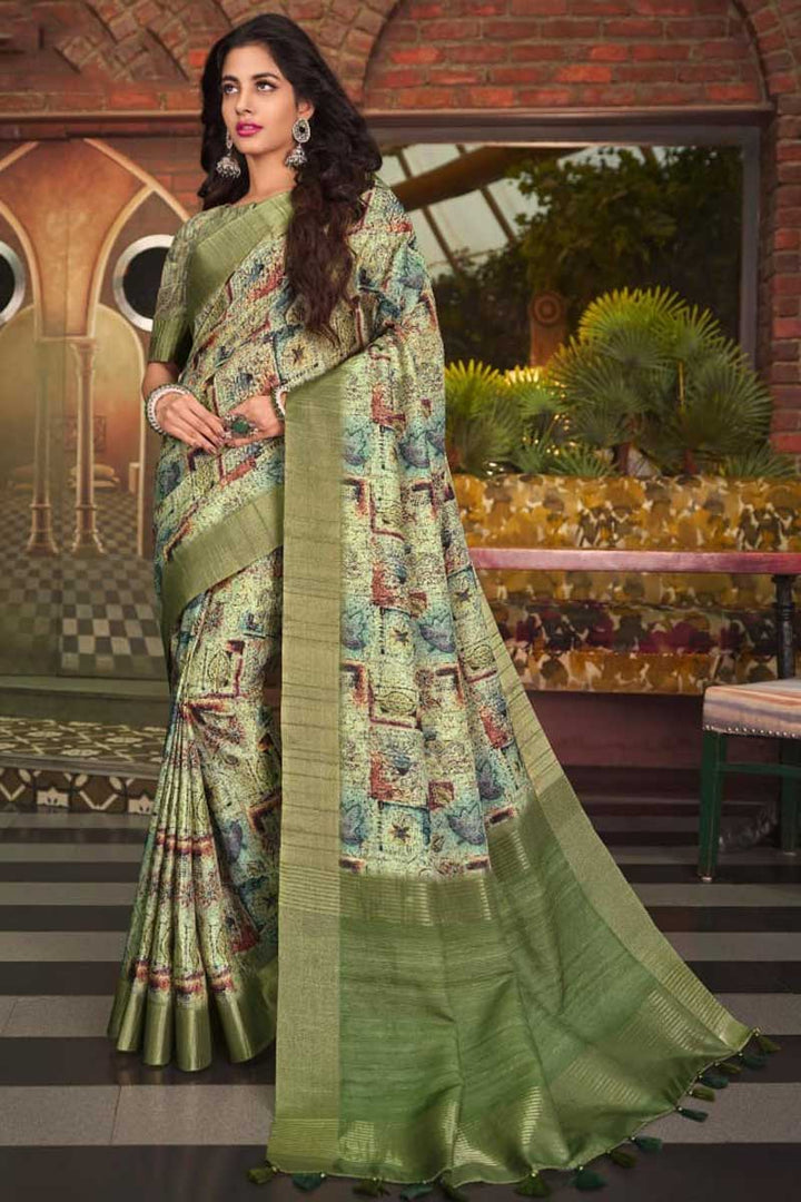 Fancy Fabric Festive Wear Mesmeric Saree In Sea Green Color