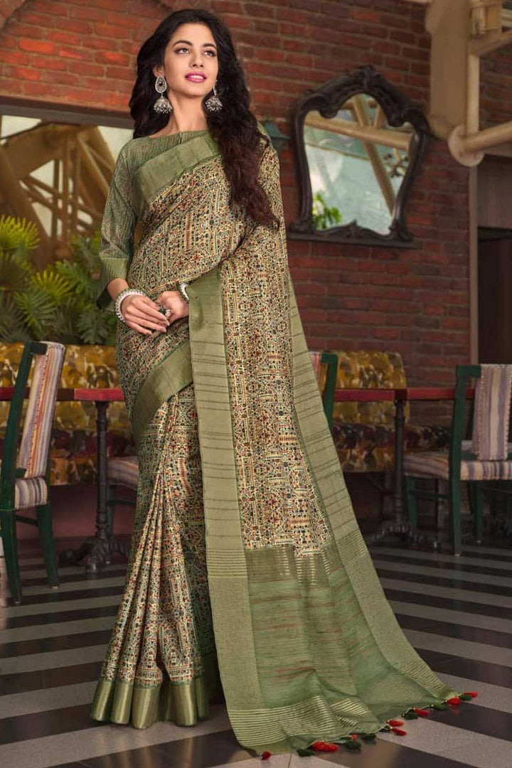 Festive Wear Fancy Fabric Cream Color Supreme Saree