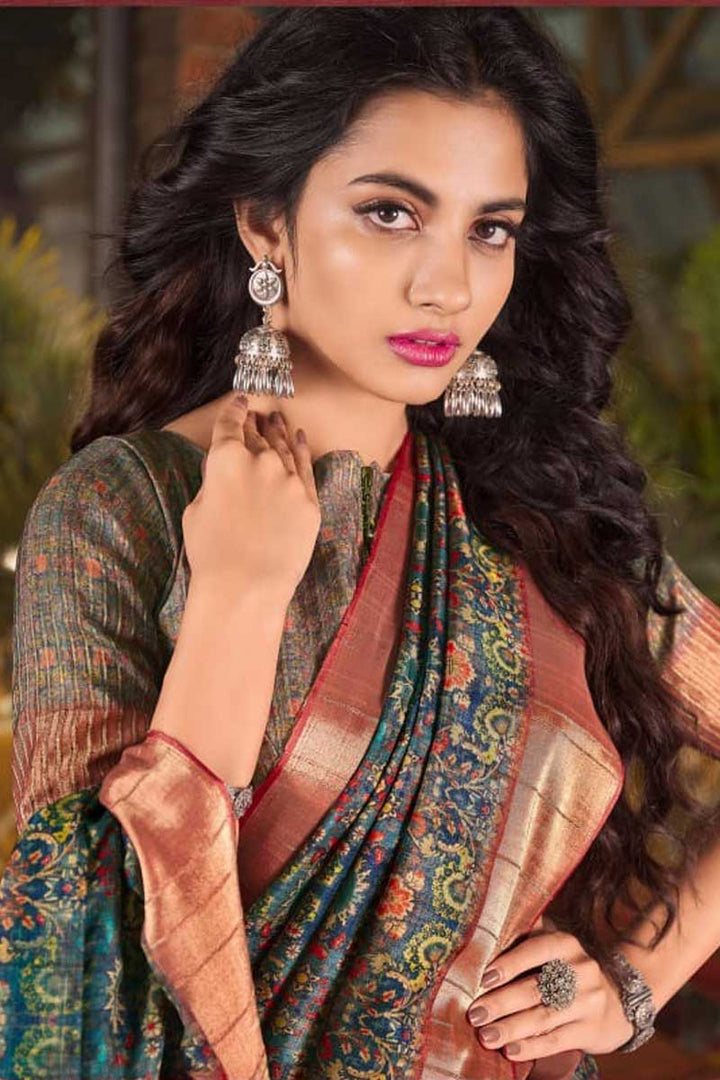 Teal Color Fancy Fabric Festive Wear Adroit Saree