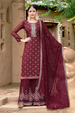 Load image into Gallery viewer, Maroon Color Georgette Fabric Function Wear Classic Palazzo Suit
