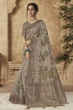 Load image into Gallery viewer, Digital Printed Chikoo Color Organza Fabric Glorious Saree
