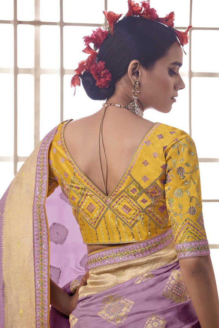 Lavender Color Fantastic Function Wear Jacquard Work Art Silk Saree
