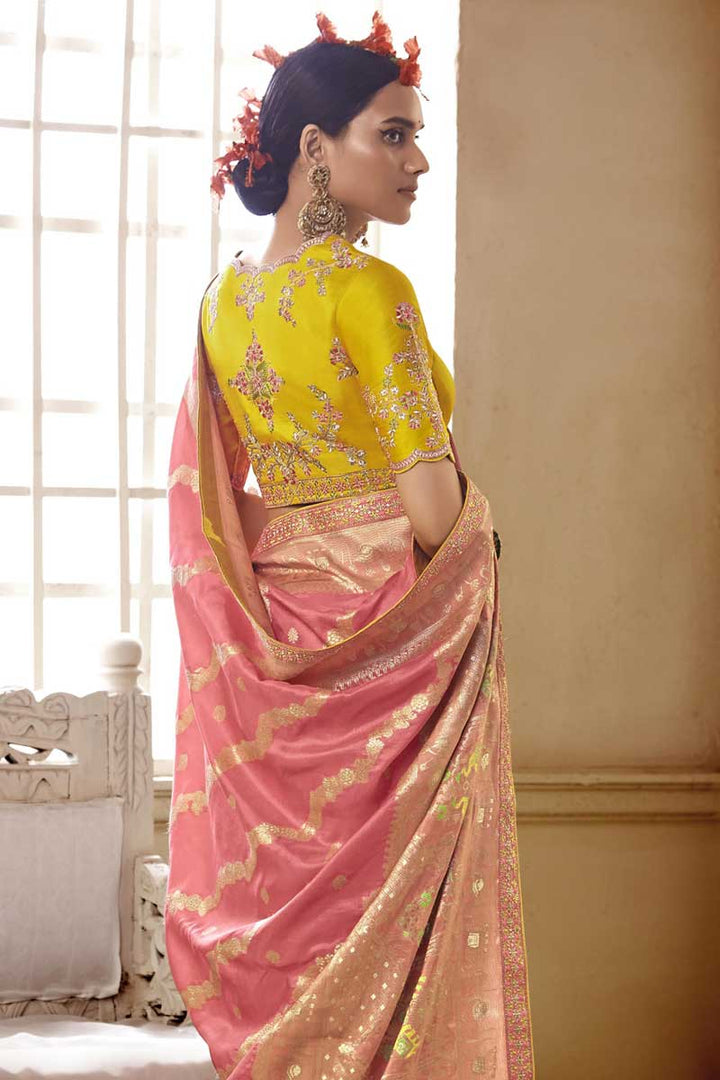 Pink Color Attractive Function Wear Art Silk Jacquard Work Saree