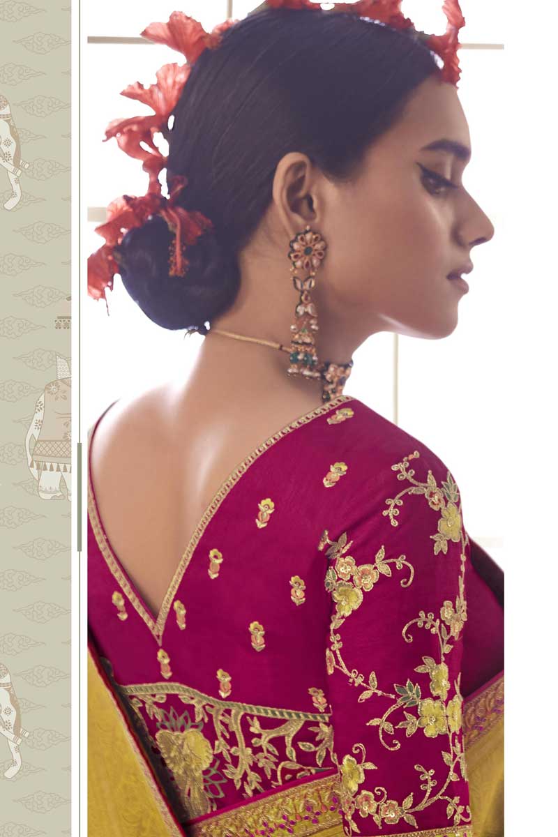 Wonderful Function Wear Jacquard Work Art Silk Saree In Mustard Color