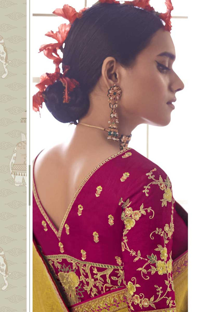 Wonderful Function Wear Jacquard Work Art Silk Saree In Mustard Color